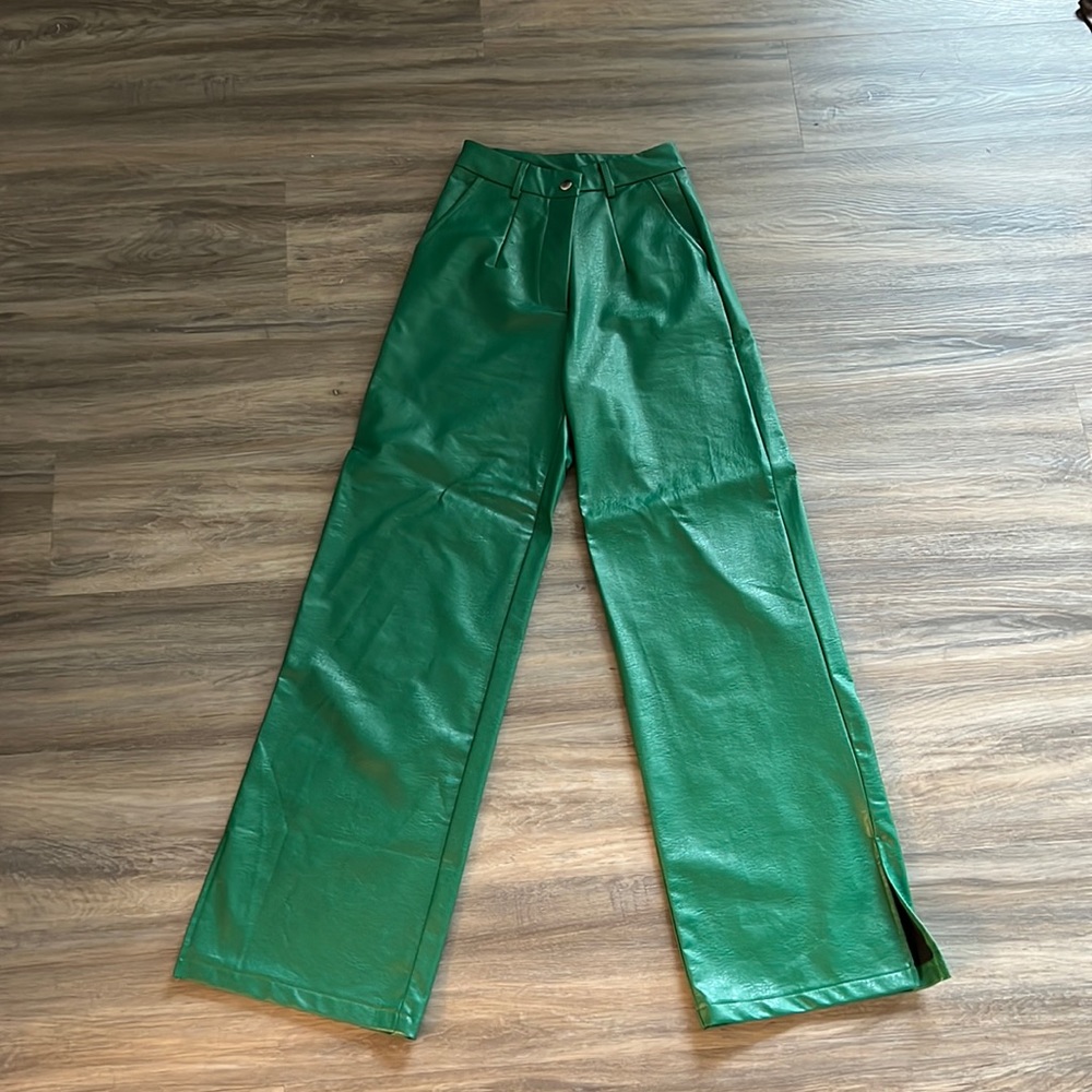 Green Leather Princess Polly Wide Leg Trousers